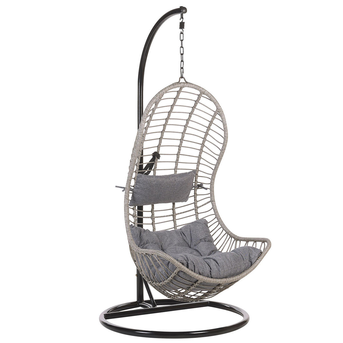 HÄNGESESSEL mit Gestell PE Rattan grau 97 cm Pineto - Grau, Kunststoff (80/199/97cm) - Beliani