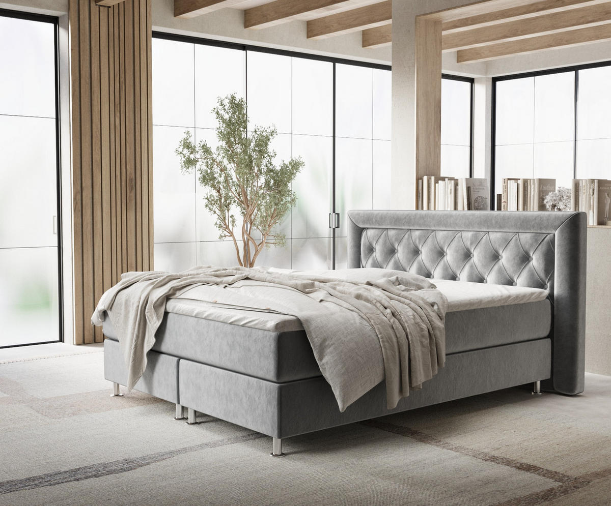 BOXSPRINGBETT Lavello Grau 200/200 cm mit Latex-Topper - Silberfarben/Grau, Holz/Holzwerkstoff (200/200cm) - Maison de Reve
