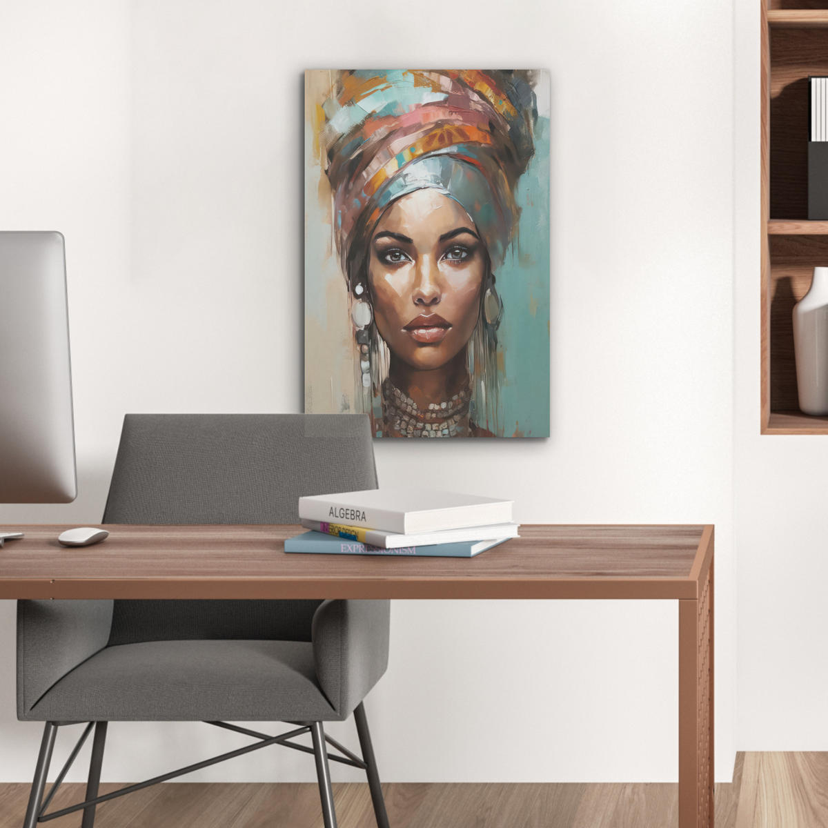 AKUSTIKBILD Frau - Kunst - Schmuck - Porträt Kunstdruck Schlafzimmer 50x70 cm - Blaugrau, Kunststoff (50/70/0.9cm) - MuchoWow