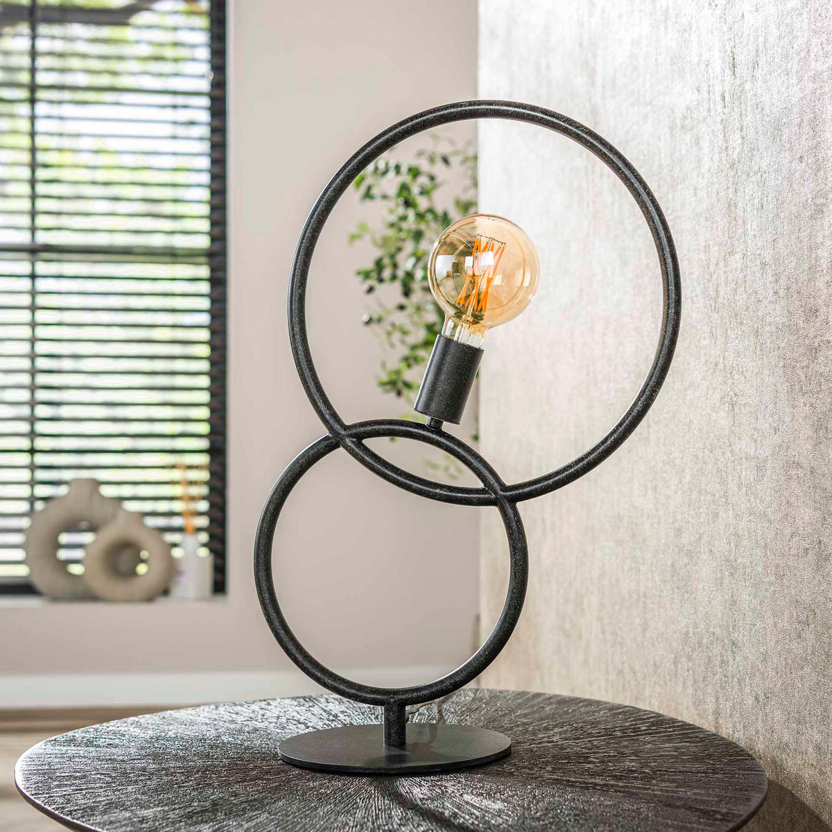 TISCHLEUCHTE Loop Schwarz 20/38/56 cm - Schwarz, Metall (20/38/56cm) - Hoyz Collection