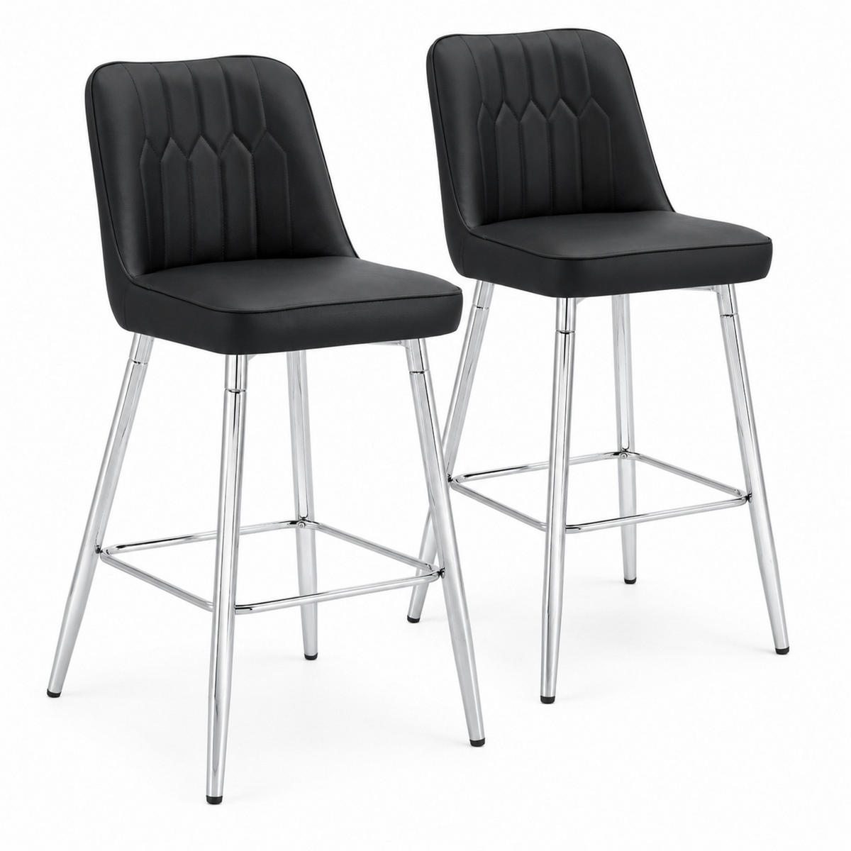 BARHOCKER-SET 2-teilig 100 cm Schwarz mit Rückenlehne und Fußraste - Schwarz, Metall (45/100/42cm) - MIVRAY