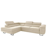ECKSOFA ATOMIC Mit Schlaffunktion, Stoff Poso, Ecru, Links - Ecru, Holz (203/277cm) - Kaiser Möbel