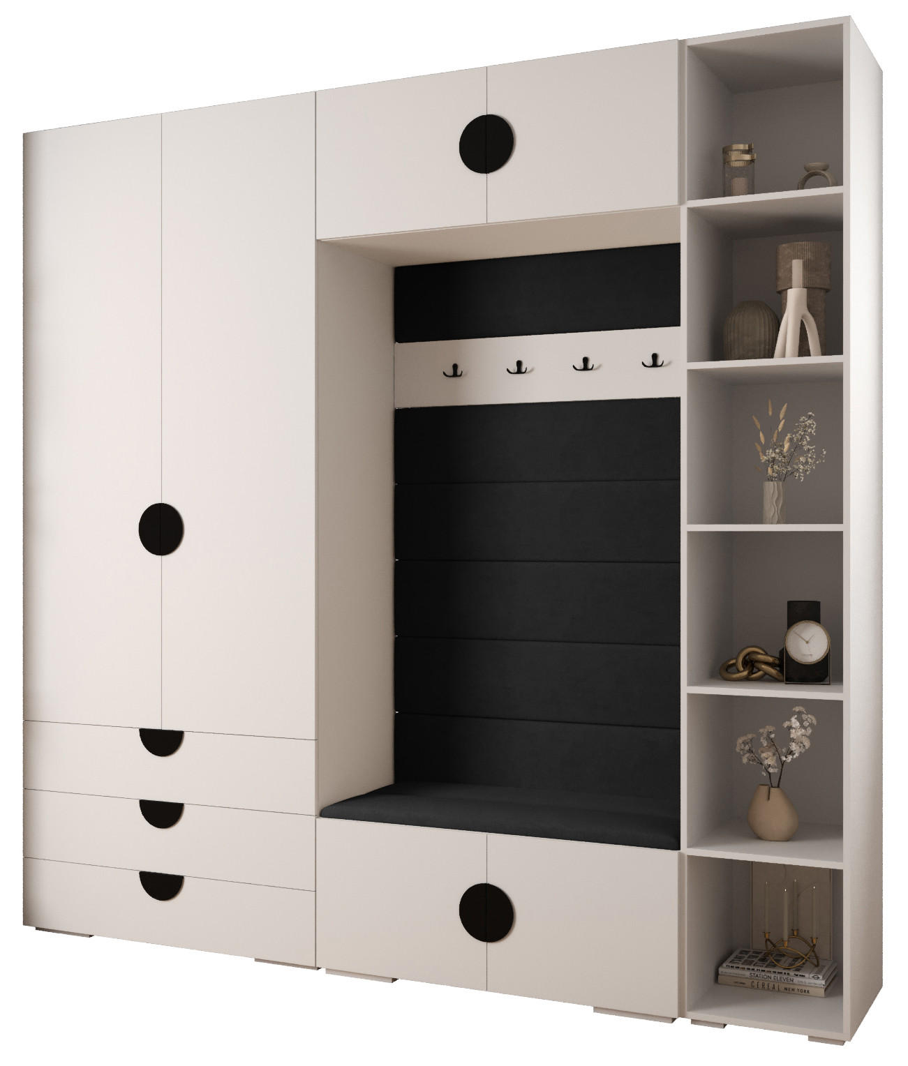 Abiks Möbel Garderoben-Set Weiß, Schwarz, Schwarz 240x236.7x47 cm