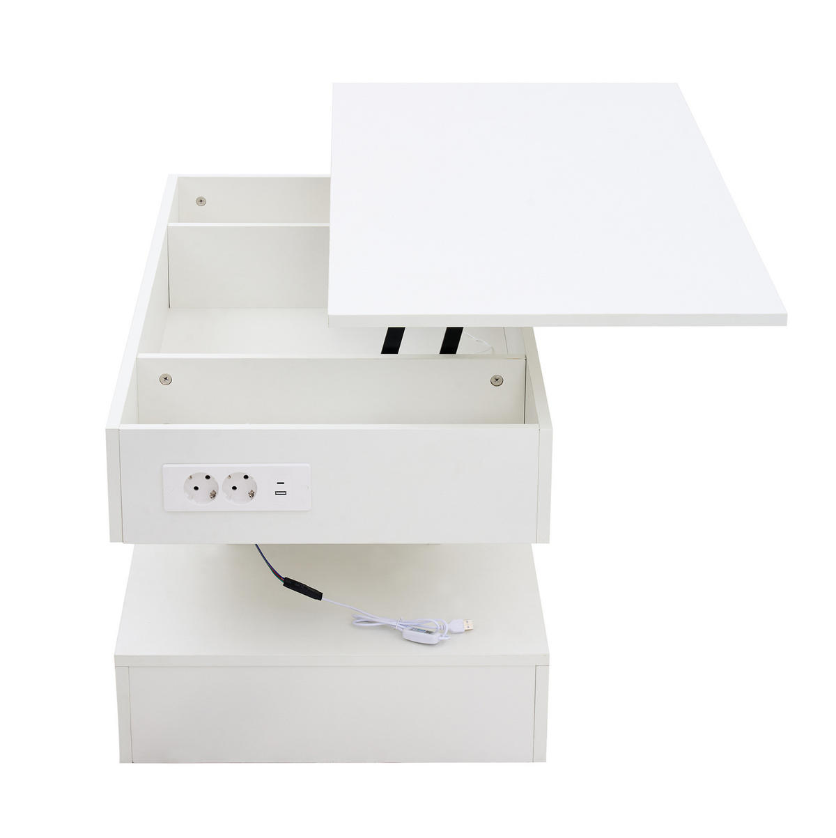 KONFERENČNÍ stolek 100/50/42 cm bílý z dřevotřísky s LED osvětlením a výškově nastavitelnou deskou - bílá, kompozitní dřevo (100/50/42cm) - OKWISH