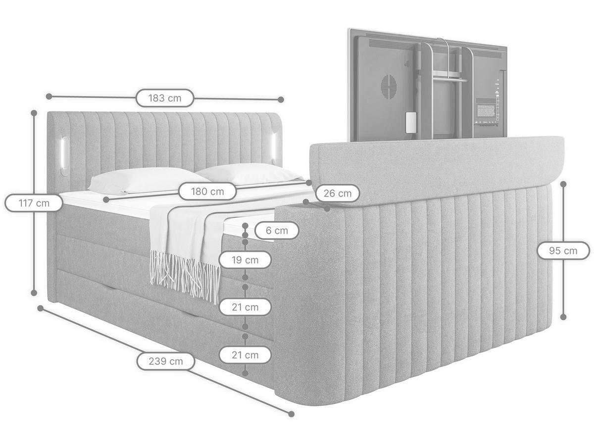 BOXSPRINGBETT FLY Anthrazit 180/200 cm H2/H3 mit TV-Lift Samt - Anthrazit, Textil (180/200cm) - wonello