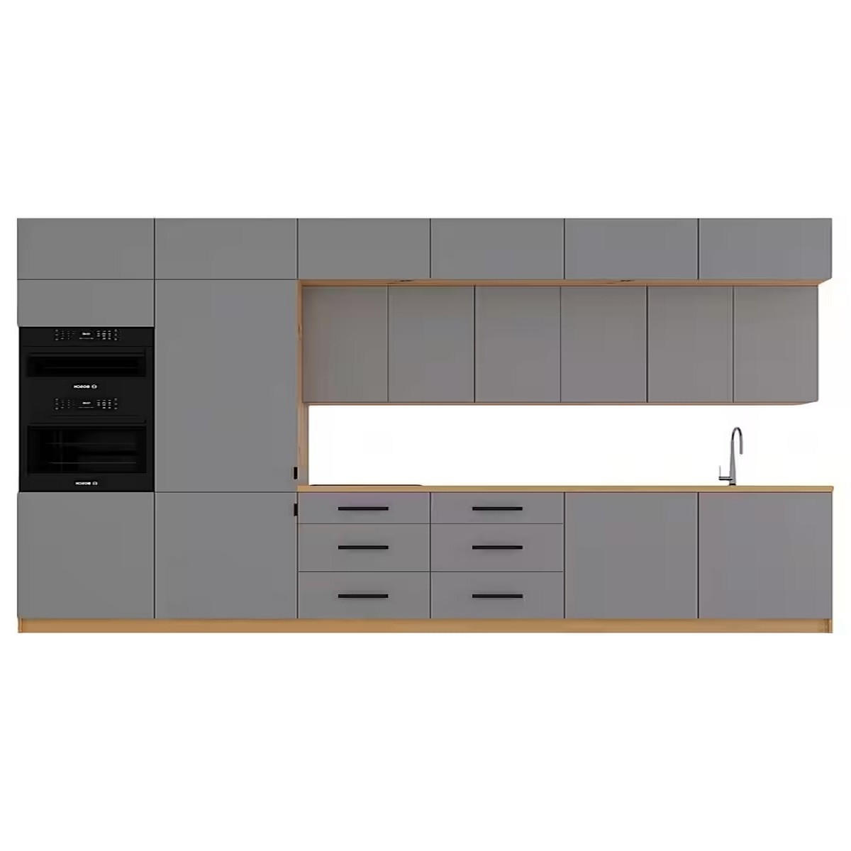 KÜCHENZEILE 360 cm - Langen K72-M360 in Beige/Matt - Beige/Schwarz, Holz/Metall (360/248/58cm)