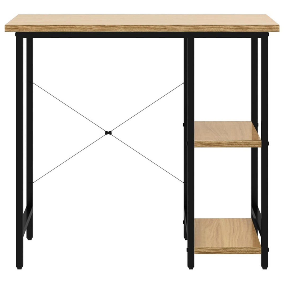COMPUTERTISCH mit Regal 80/40/72 cm aus Mdf, Metall Schwarz, Eiche Hell - Braun, Holzwerkstoff (55/80/72cm) - vidaXL