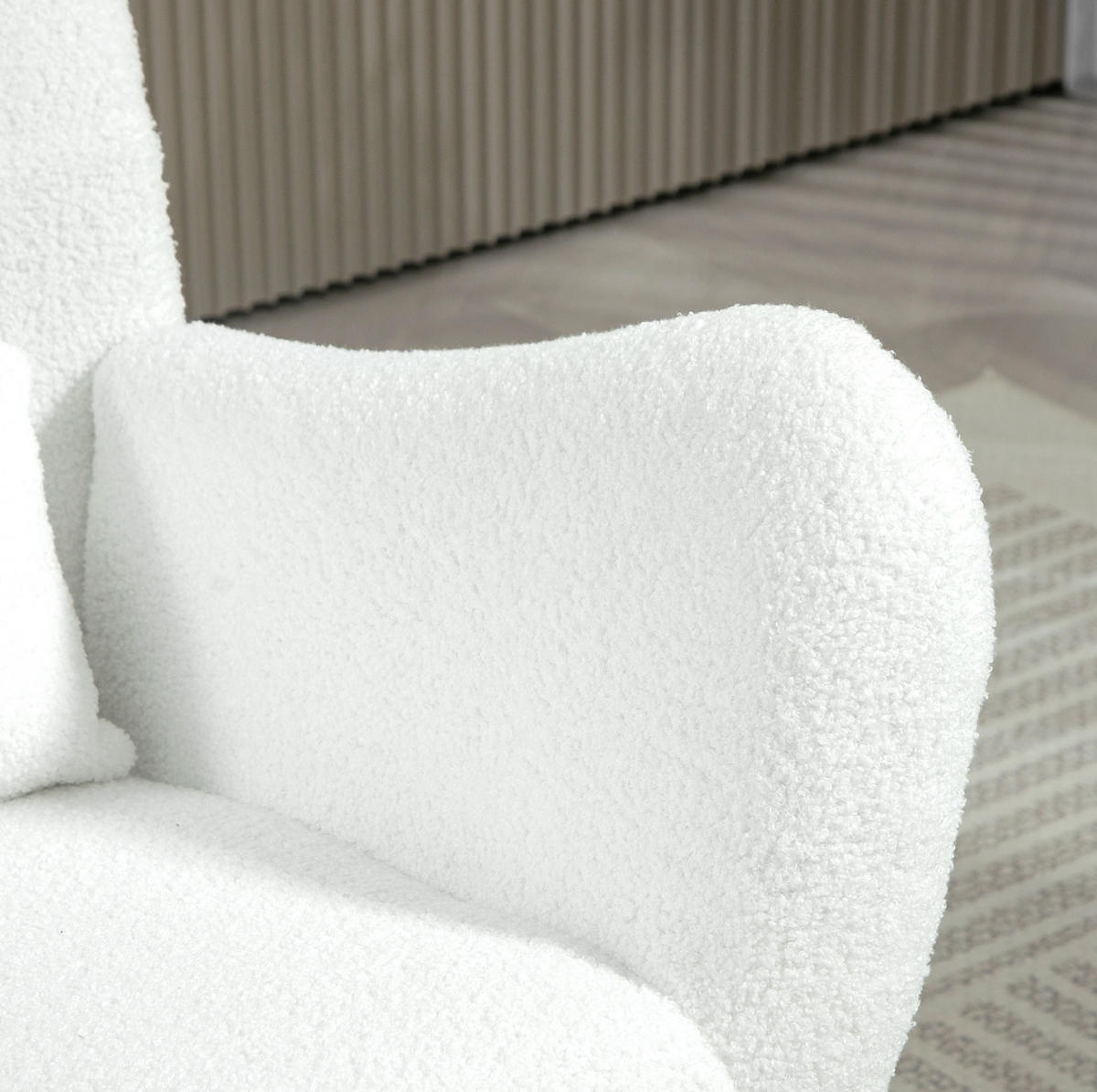 SCHAUKELSTUHL Teddystoff-Optik mit Seitentasche 67/95/100 cm Weiß - Weiß, Textil (67/100/95cm) - Redom