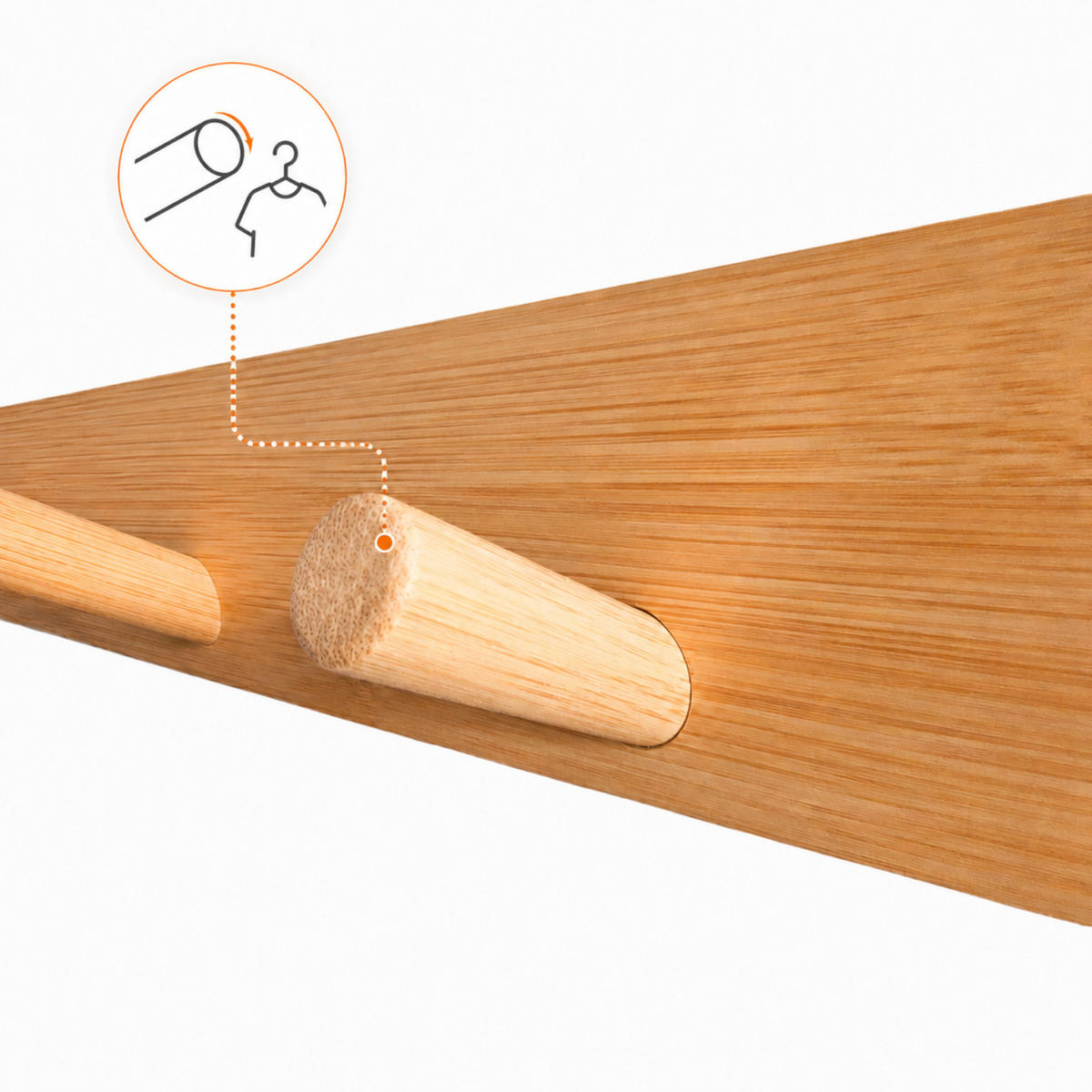 WANDGARDEROBE Bambus Natur 5 Haken 50x1,5x6 cm - Naturfarben, Naturmaterialien (50/5.5/6cm) - Begryf