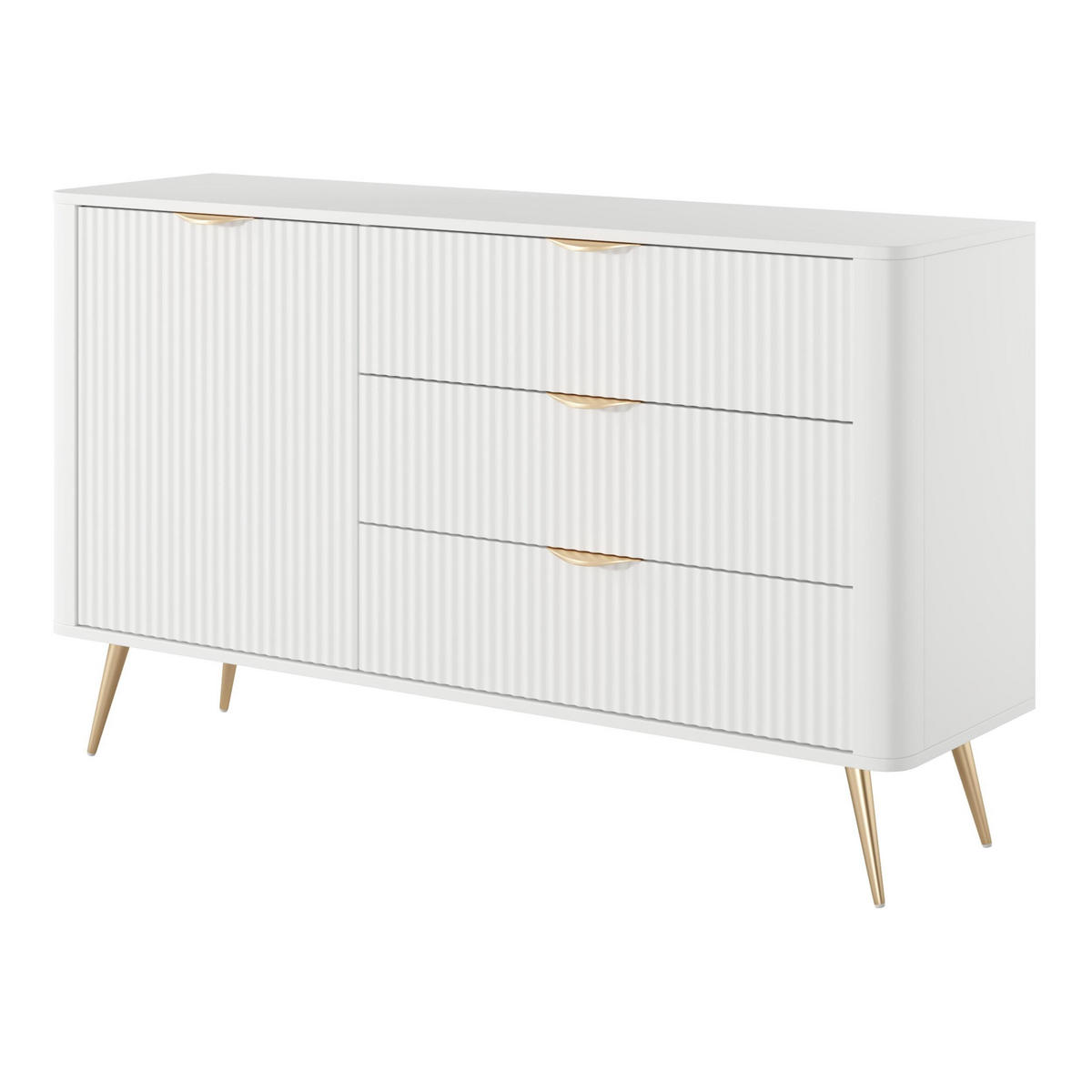 SIDEBOARD Vespasia 1T 3S Beige 138,2/81,2/38 cm – Geriffelte Fronten - Goldfarben/Weiß, Holzwerkstoff/Metall (138.2/81.2/38cm) - AX Living