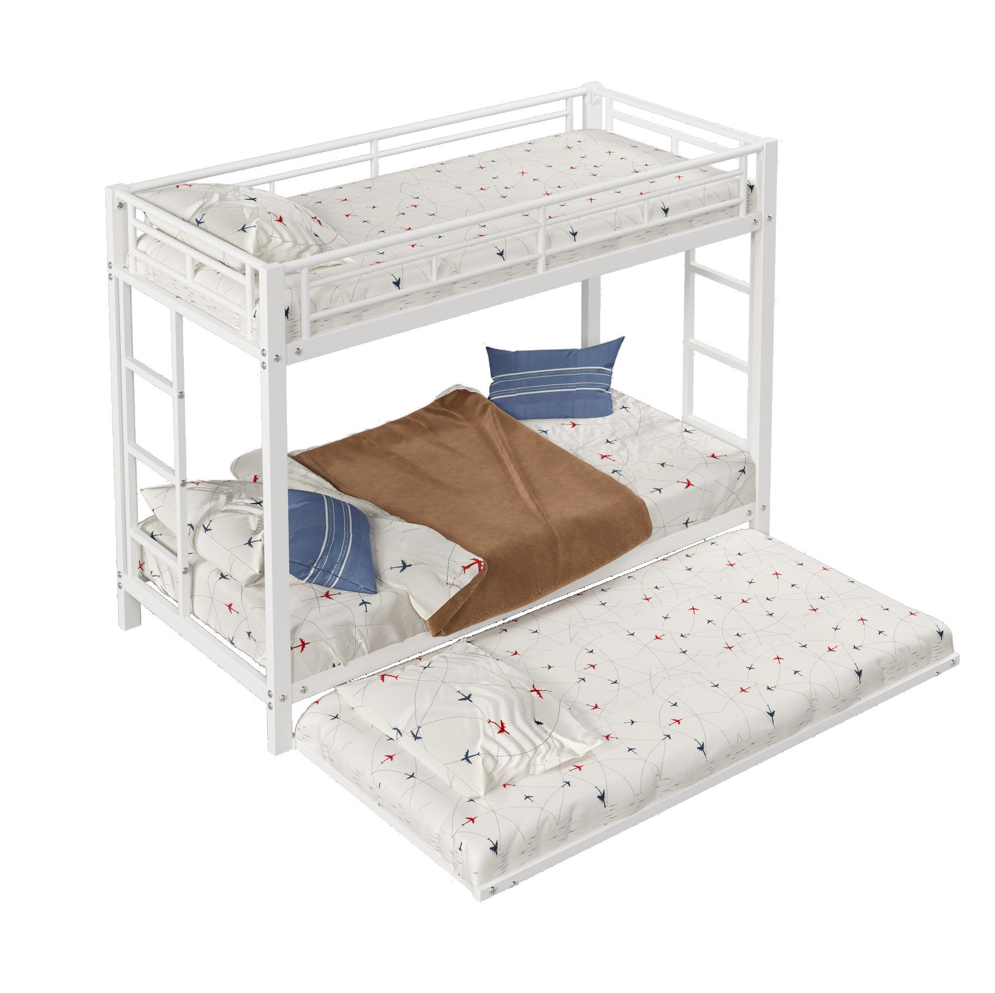 ETAGENBETT 90/200 cm mit Ausziehbett, hohem Sicherheitsgeländer und Metallrahmen, Weiß - Weiß, Metall (90/200cm) - Redom
