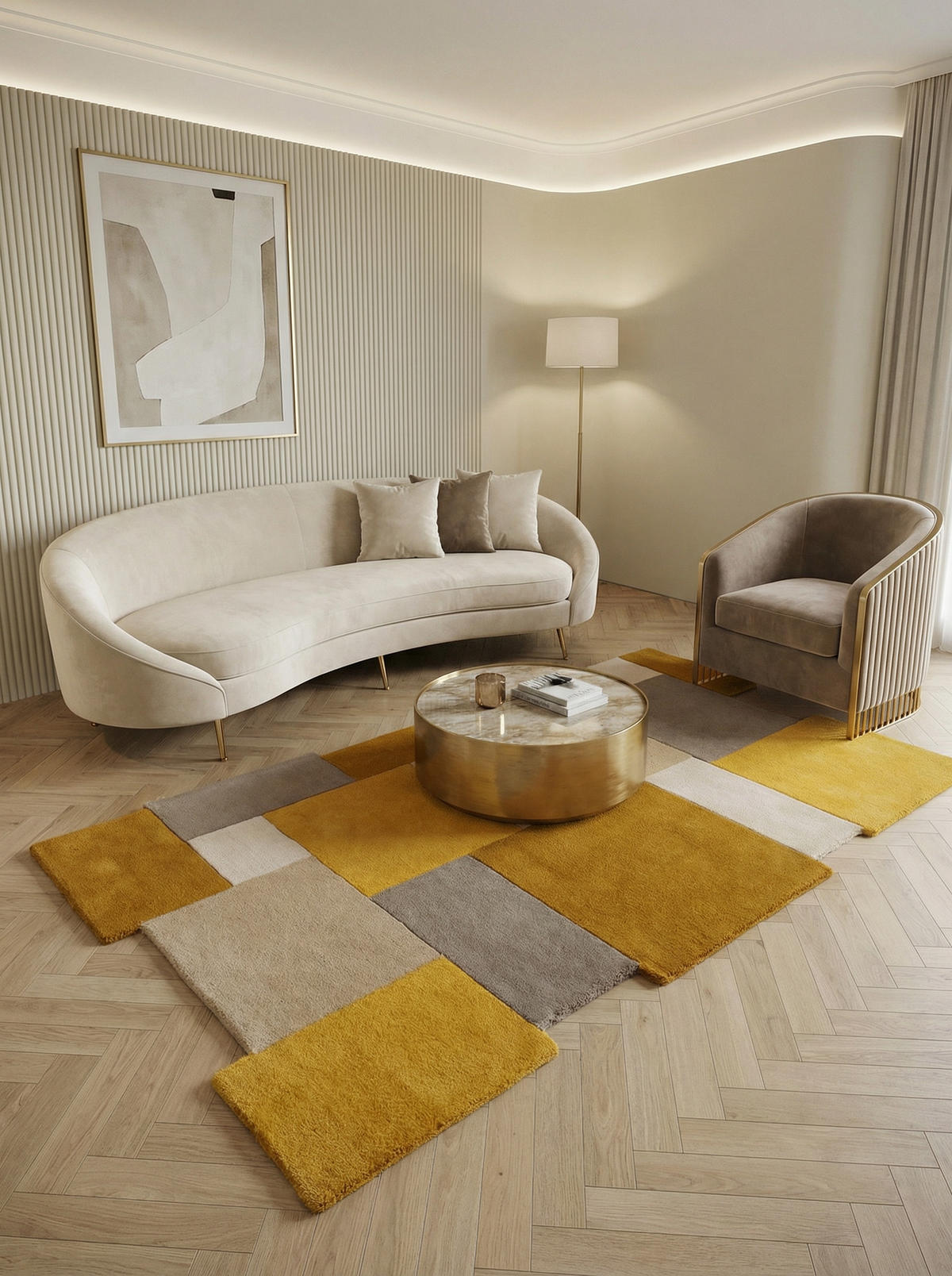 WOLLTEPPICH Geometrisch-Design, handgetuftet THAMES EVA, Senfgelb 200x290 cm - Gelb, Textil (200/290cm) - KADIMA DESIGN