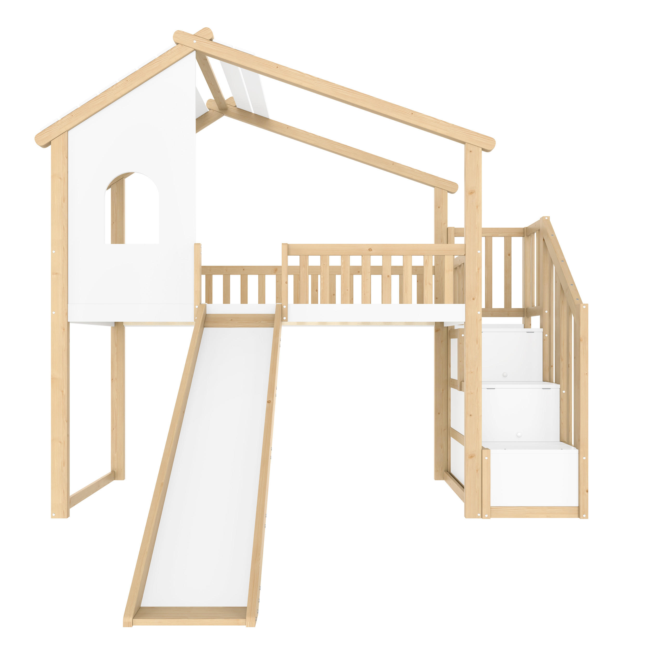 HAUSBETT 90/200 cm Natur, Weiß - Ahornfarben/Weiß, Holz - Raumix