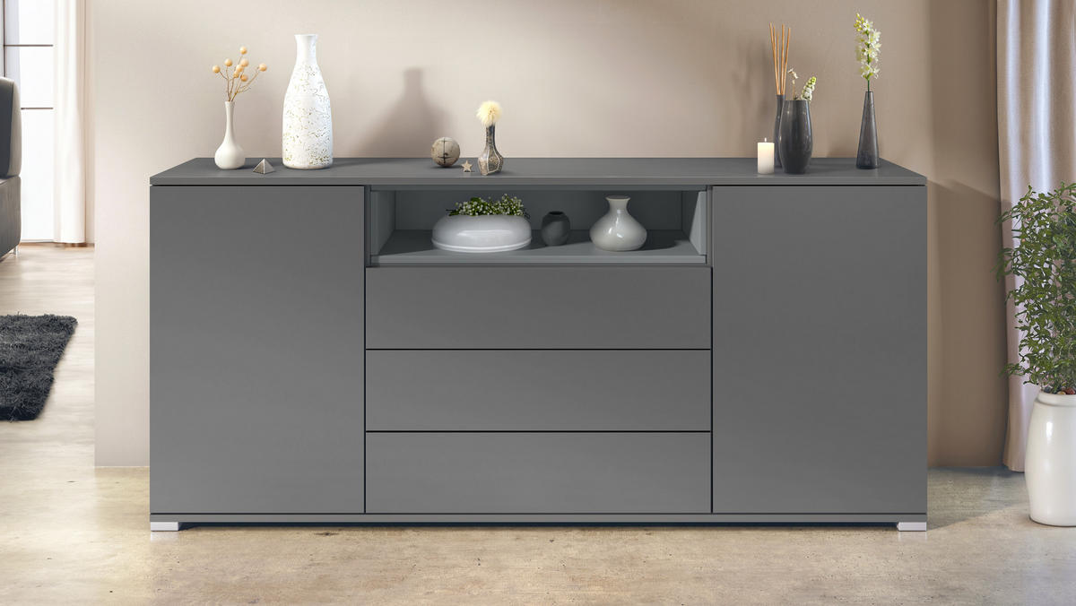 SIDEBOARD Skadu Graphit Seidenmatt - Graphitfarben, Holzwerkstoff (166.5/75.5/35cm) - Vladon