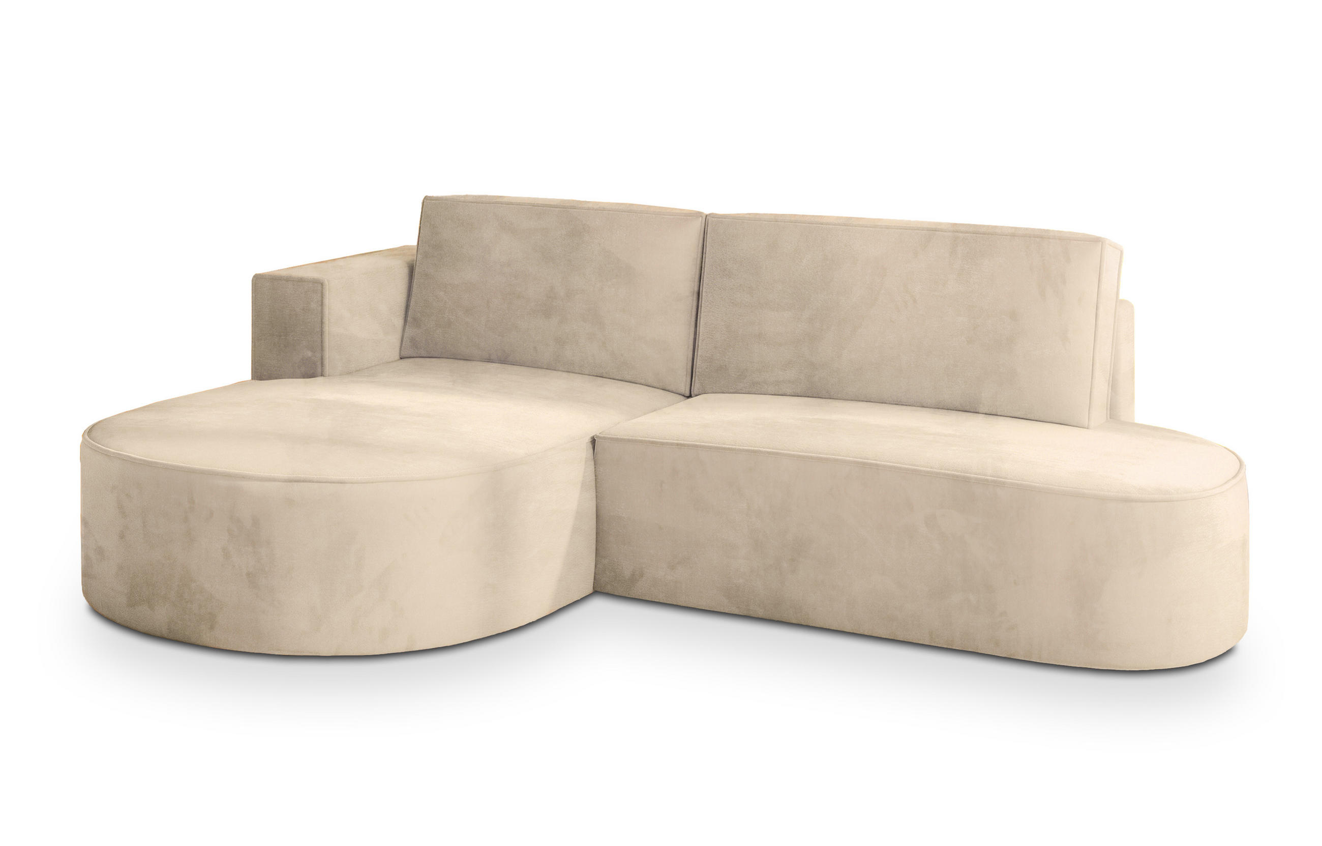 ECKSOFA CORTIO M L-S Creme Velours-Stoff mit Schlaffunktion - Creme, Holz (265/174cm) - MASSENO