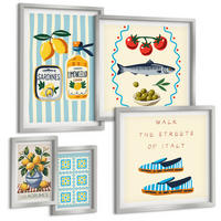 BILDER SET 5er Set - 50x50 cm & 20x30 cm & 40x60 cm Silberner Rahmen - Italienische Aromen, farbenfrohe Bilder - Silberfarben, Kunststoff (40/60cm) - TULUP