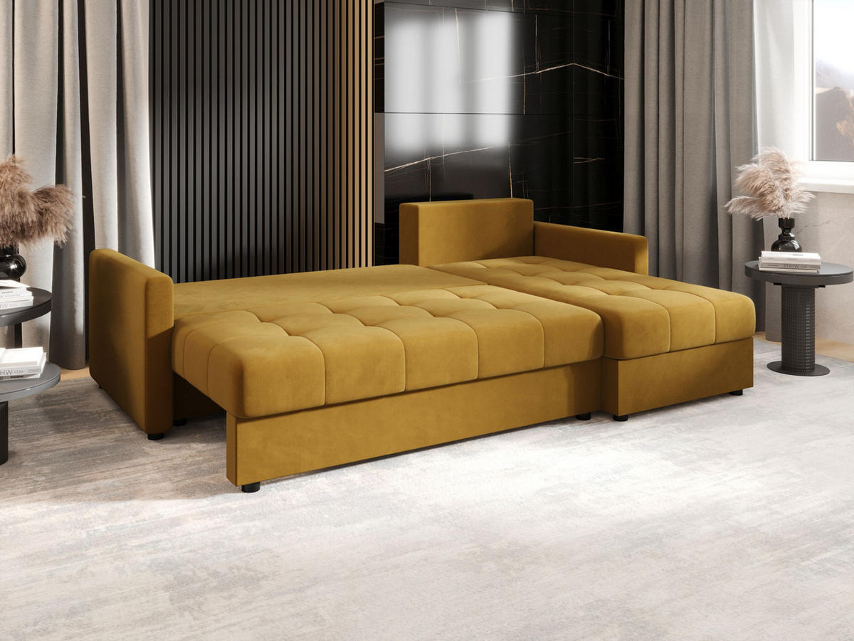 ECKSOFA MOS L BIS Itaka 33 Rechts mit Schlaffunktion - Currygelb, Textil (220/143cm) - Bedante