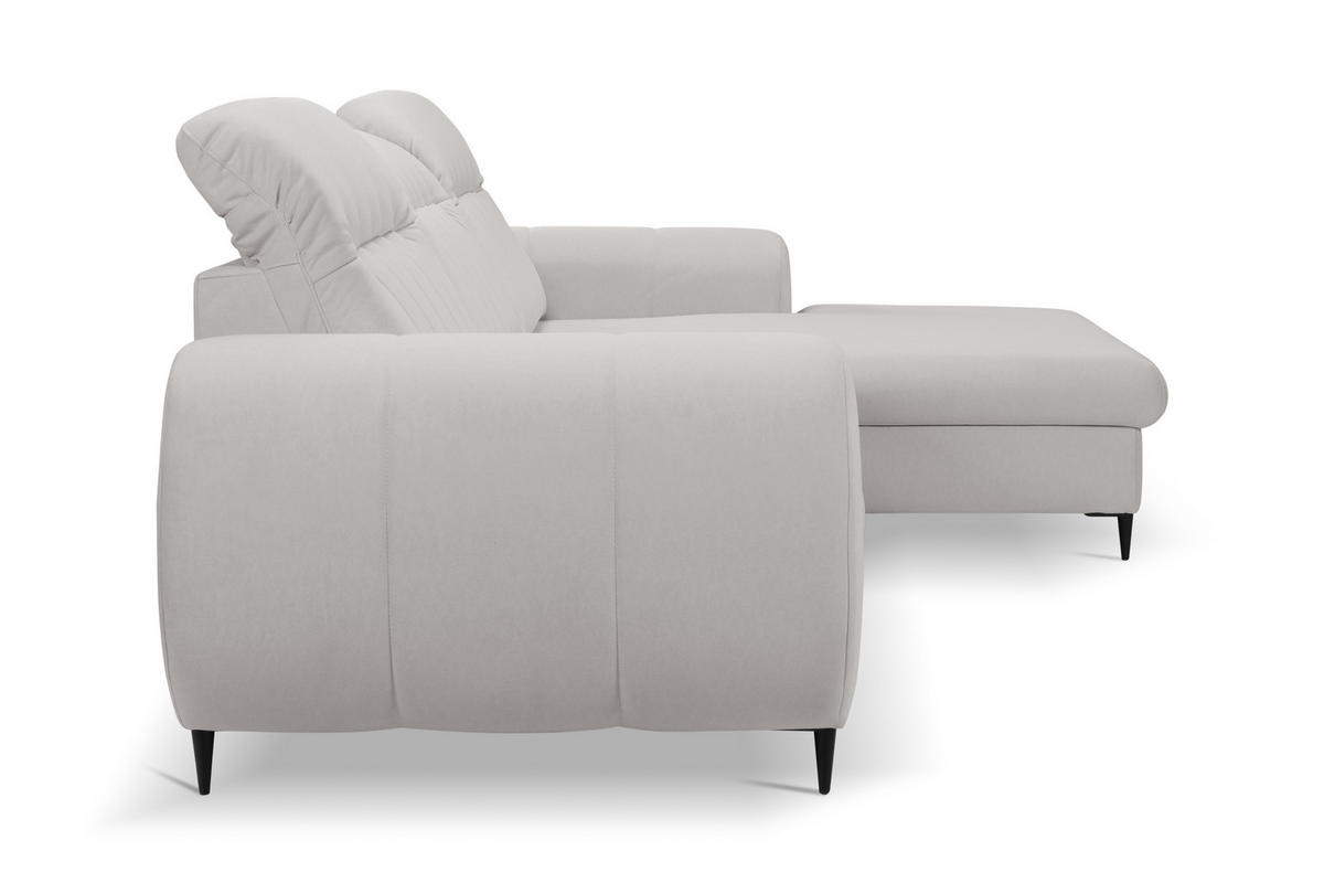 ECKSOFA PURO R-S Hellgrau Plüsch-Stoff mit Schlaffunktion - Hellgrau, Holz (275/166cm) - MASSENO