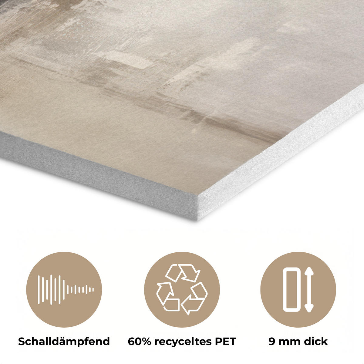 AKUSTIKPANEEL Moderne Kunst - Abstrakt - Beige 90x90 cm - Beige, Textil (90/0.9/90cm) - MuchoWow