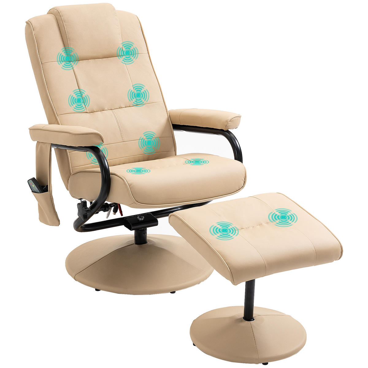 MASSAGESESSEL DE-06336 Mit Hocker, 10 Massagepunkte, verstellbare Lehne Creme - Creme, Metall (84/95/77cm) - ComfortXL
