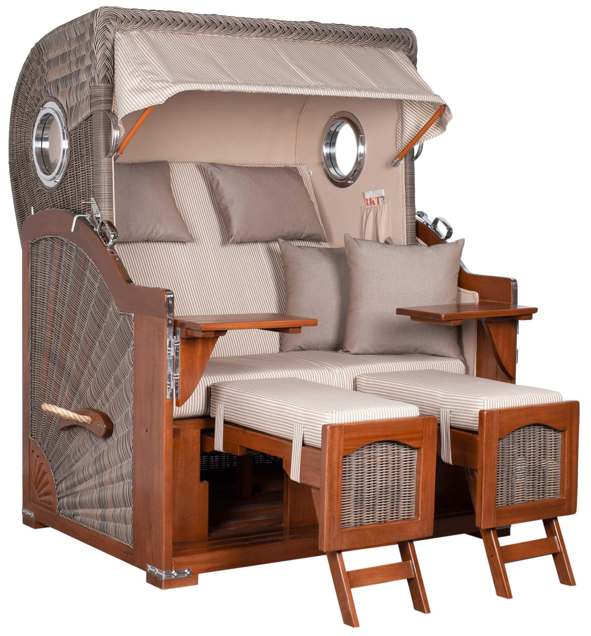 STRANDKORB 2-Sitzer Düne Mahagoni - Taupe/Braun, Holz/Metall (125/170/80cm) - Mr. Deko