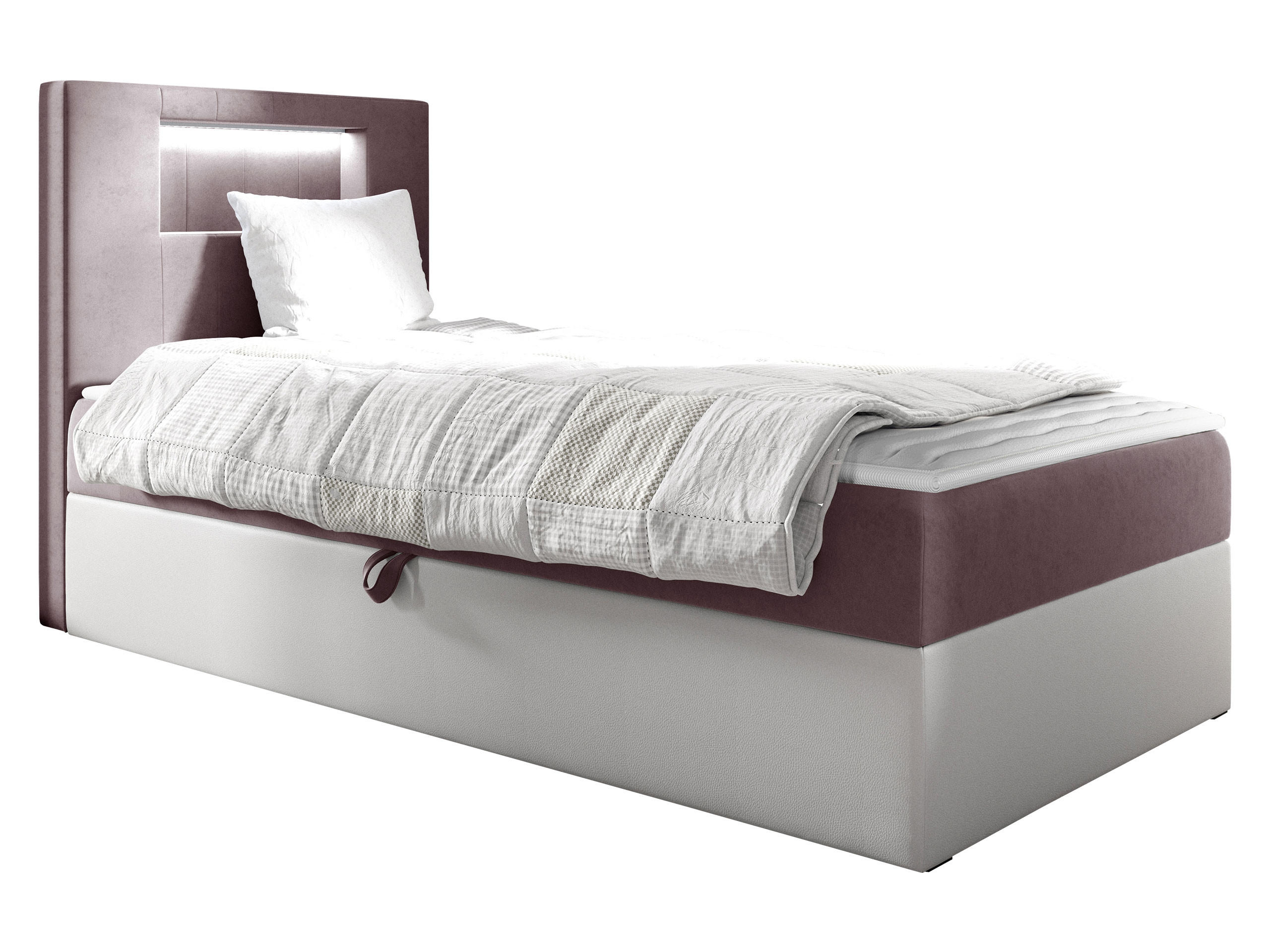BOXBETT Gold Junior 1, Seite zum Öffnen des Bettkastens: Links - Weiß/Rosa, Holz (100/200cm) - MIRJAN24
