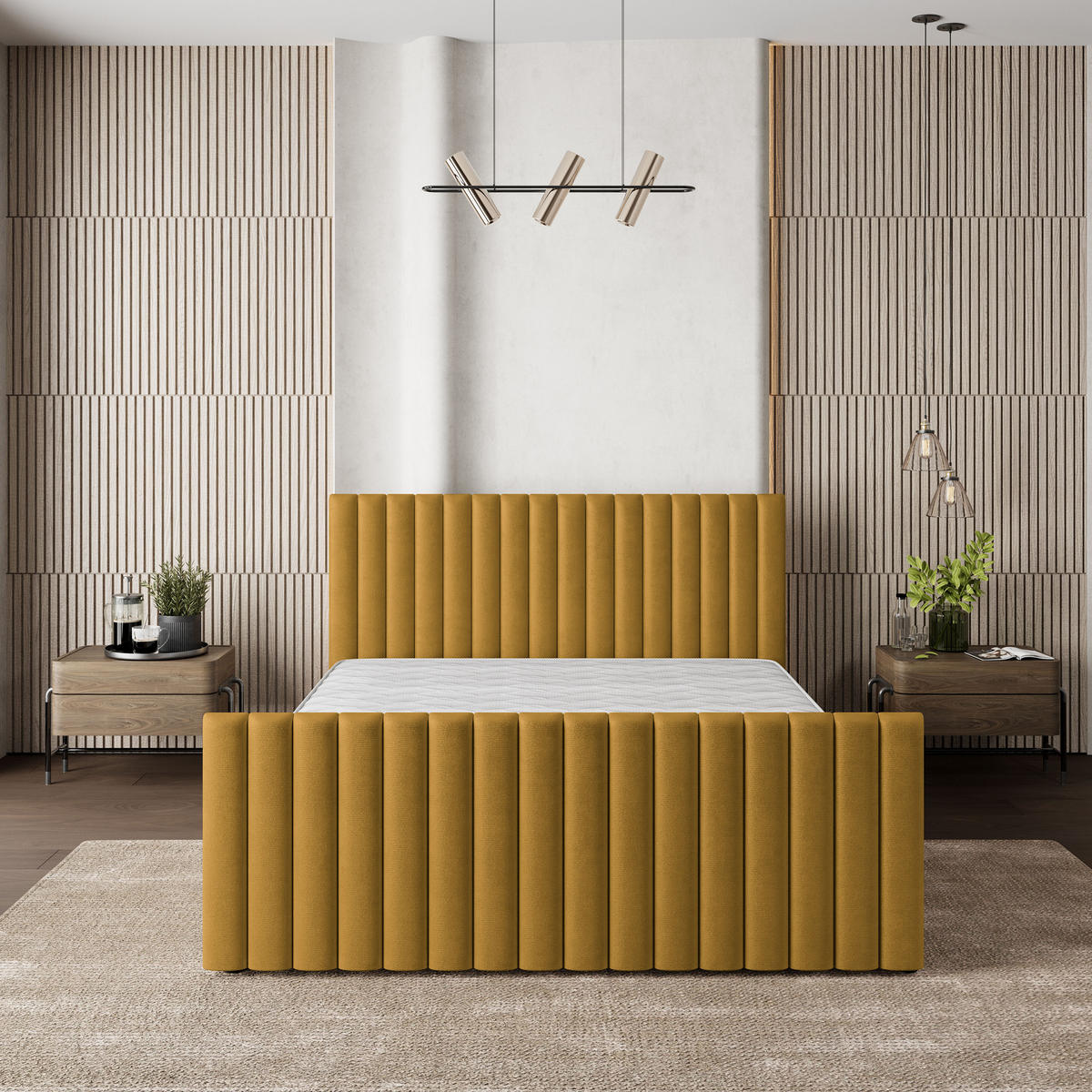 POLSTERBETT CANOVA K 200x200 cm mit Bettkästen - Gelb - Gelb, Holz/Textil - MASSENO