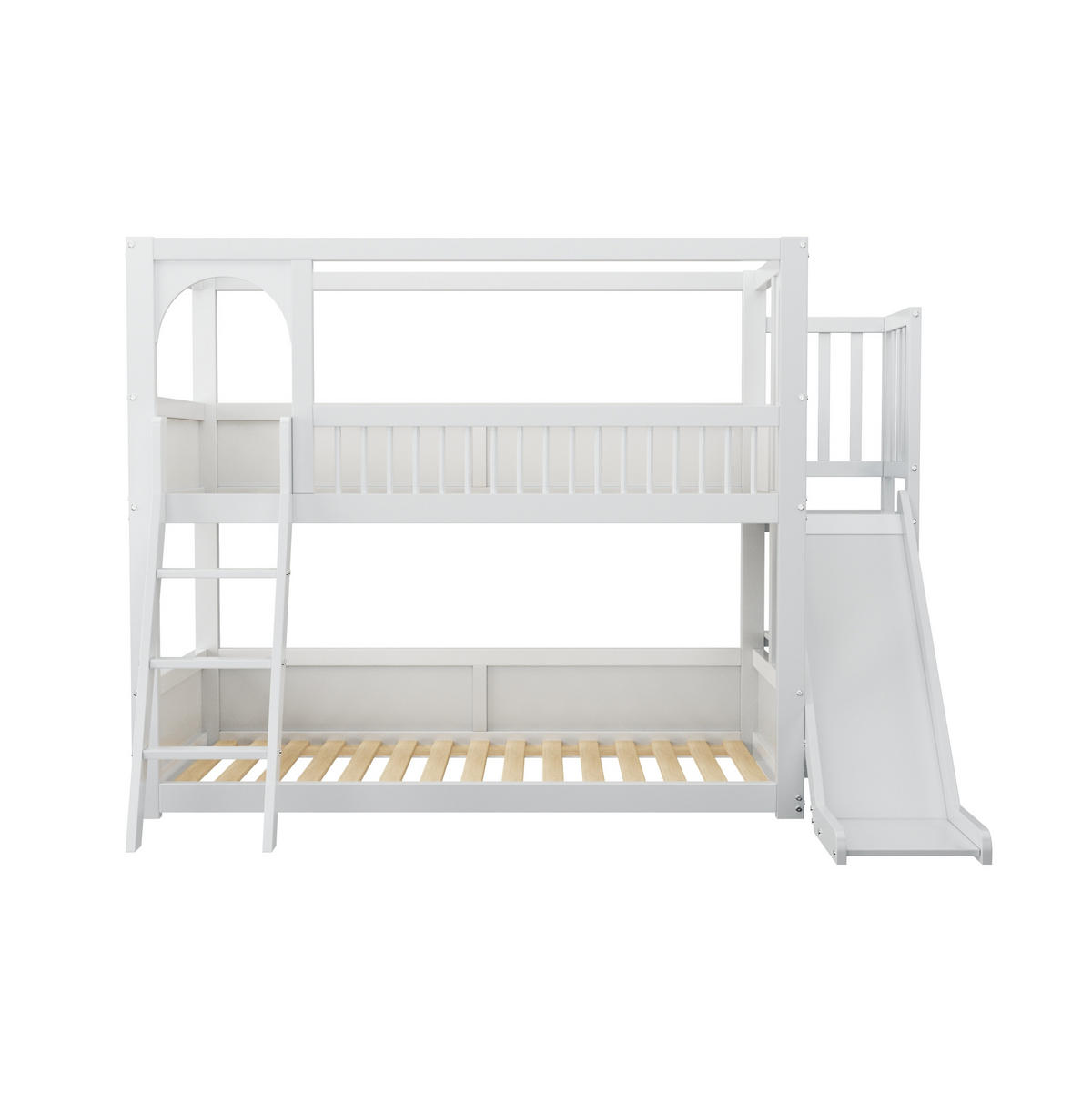 ETAGENBETT 90/200 cm aus Kiefer mit Rutsche und Regalen in Weiß - Weiß, Holzwerkstoff (90/200cm) - BEAOK