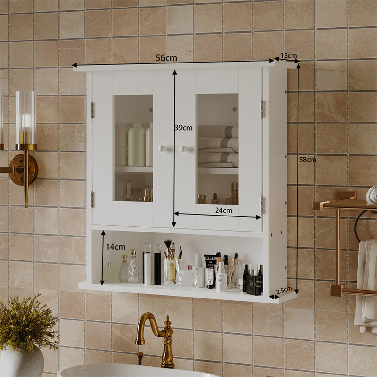 BADEZIMMERSCHRANK weiß 56/13/58 cm - Weiß, Holz (56/58/13cm)