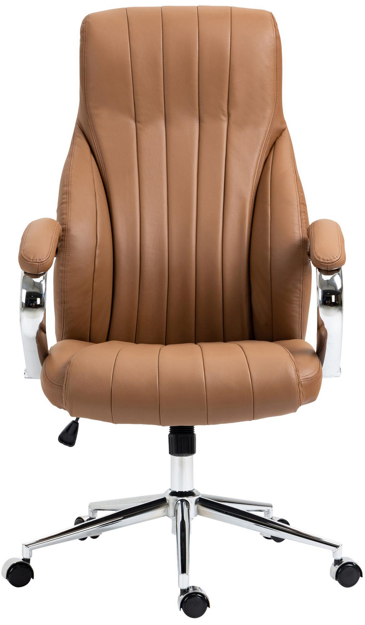 BÜROSTUHL Valyx Echtleder hellbraun - Hellbraun/Chromfarben, Leder/Metall (73/130/76cm) - TPFLiving