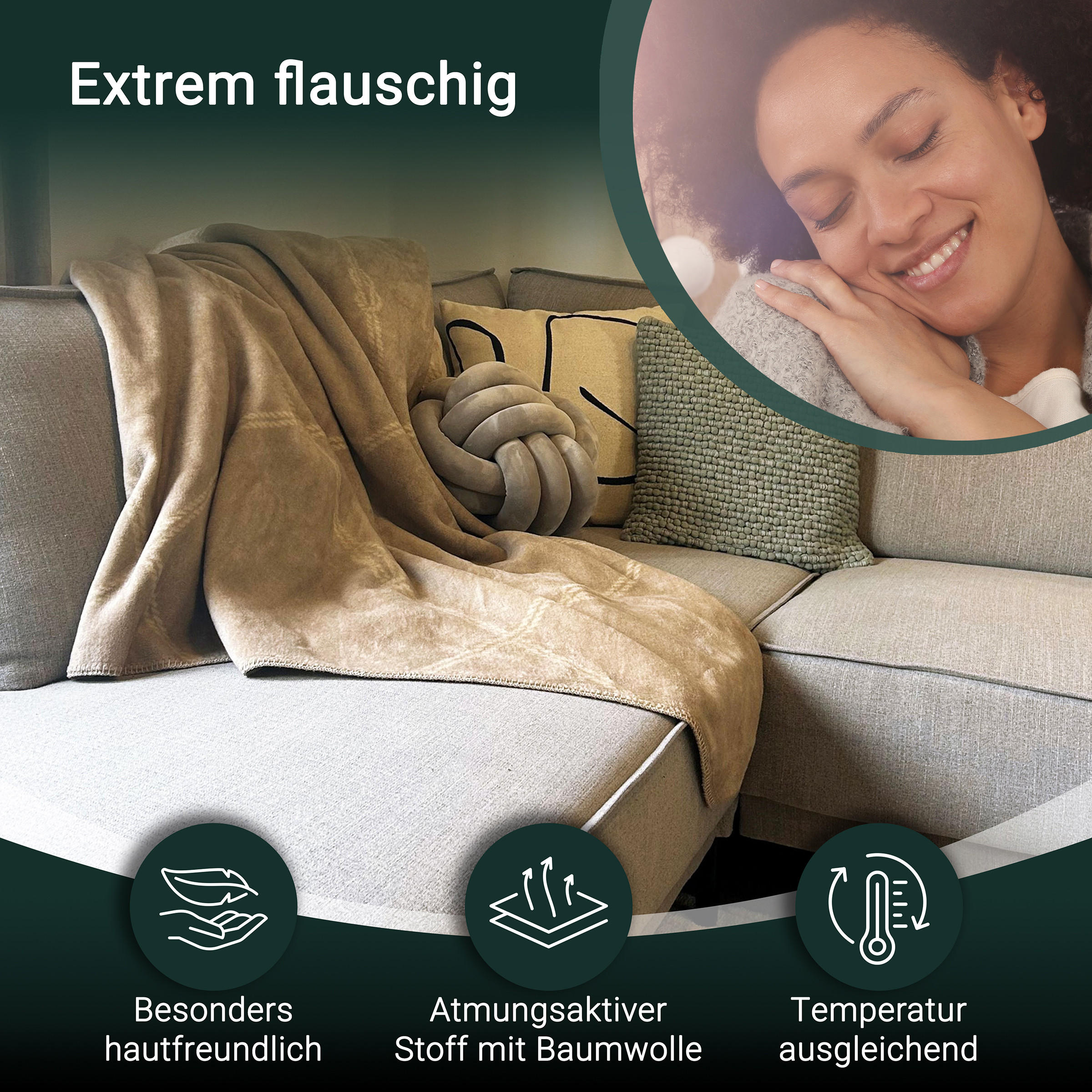 KUSCHELDECKE, 150x200 cm, 60% Baumwolle, 40% Polyacryl, Braun - Hellbraun, Naturmaterialien (150/200cm) - Zollner