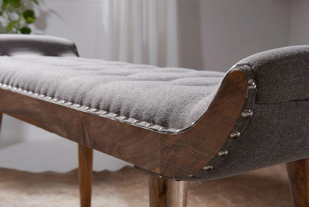 SITZBANK Massivholz Chesterfield Muster, Grau 125x38x50 cm - Braun/Grau, Mangoholz/Textil (125/50/38cm) - KADIMA DESIGN