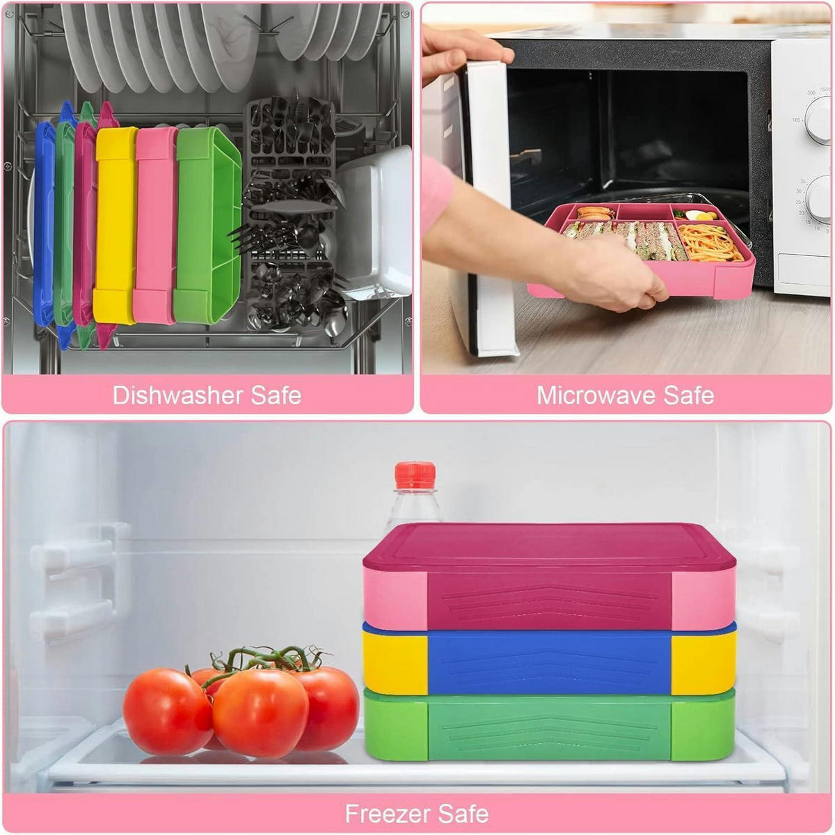 BROTDOSE Kinder mit 5 Fächern, 1300ml, auslaufsicher, Pink - Pink, Kunststoff (17/4.8/23cm)