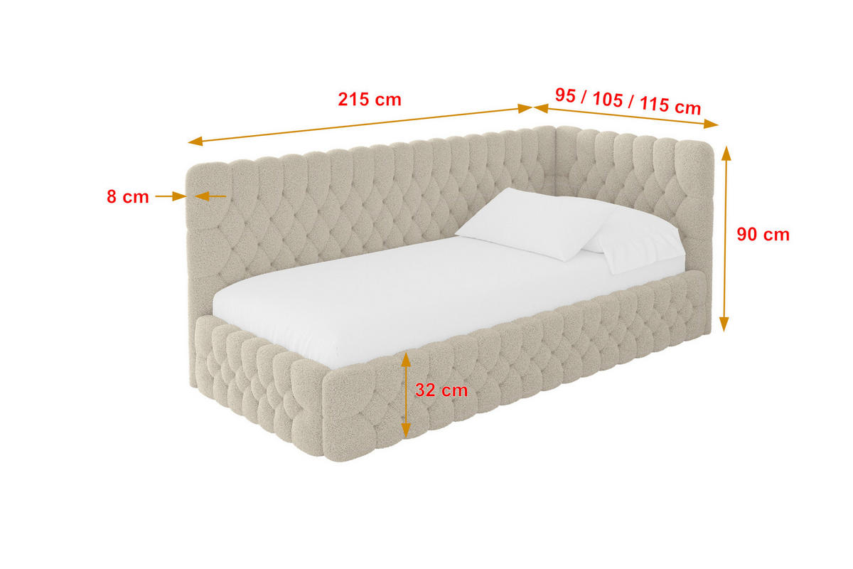 EINZELLBETT Jugendbett mit Bettkasten und Matratze H3/H4, Links - MULY 80x200 Dunkelbeige - Cappuccino, Holzwerkstoff/Textil (80/200cm) - ALTDECOR