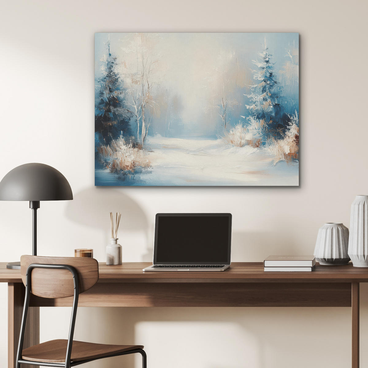 AKUSTIKPANEEL Wald - Winter - Natur - Abstrakt - Schnee 80x60 cm - Weiß, Textil (80/0.9/60cm) - MuchoWow