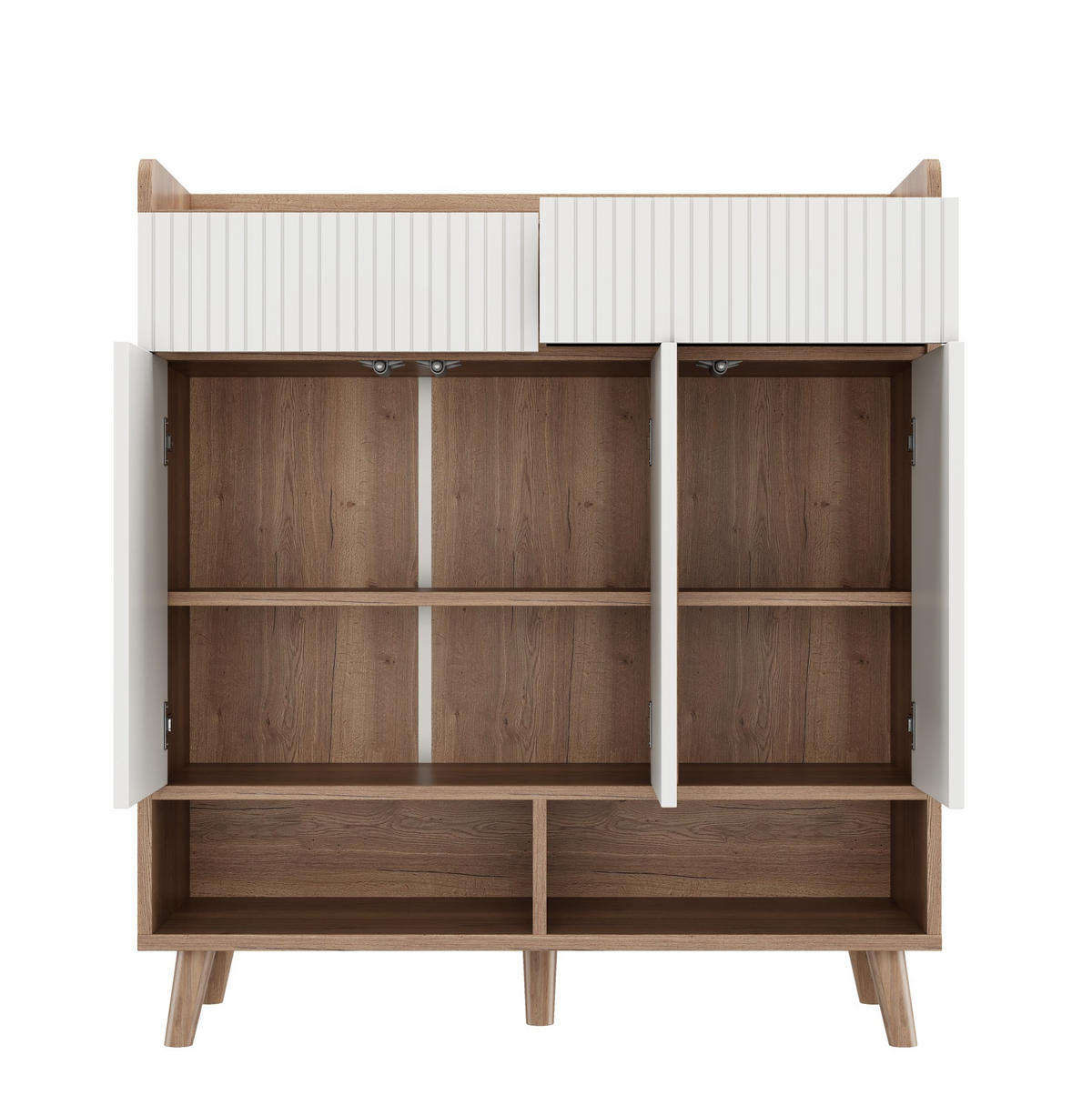 SCHUHSCHRANK mit 3 Türen 2 Schubladen 90 x 35 x 100 cm Weiß/Natural - Weiß, Holzwerkstoff (35/100/90cm) - Beauniv