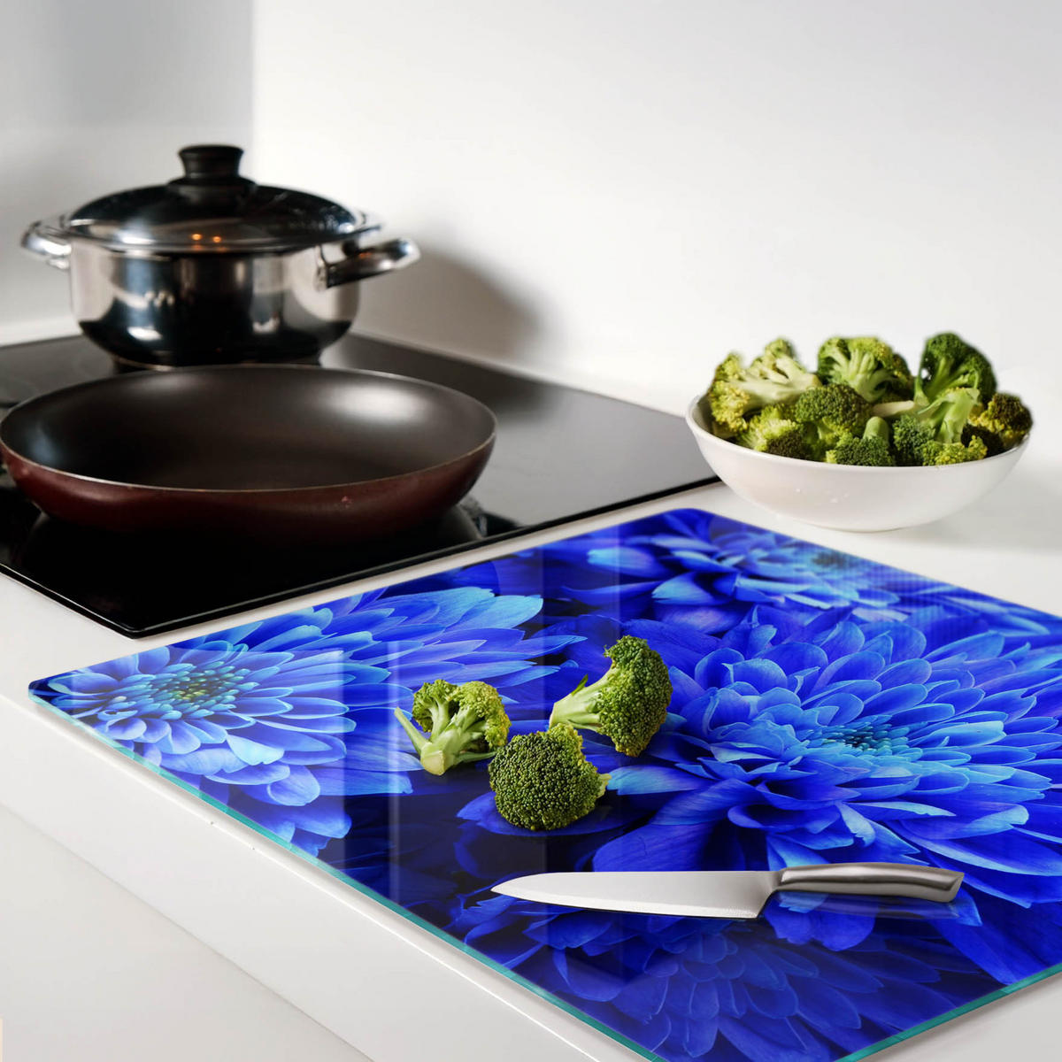 GLASPLATTE 60x52 cm Blaue Aster - Blau, Glas (60/0.4/52cm) - TULUP