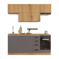 KÜCHENZEILE 240 - Langen KL2-M240 in Grau/ Artisan Eiche - Schwarz/Eiche Artisan, Holz/Metall (240/212/58cm)