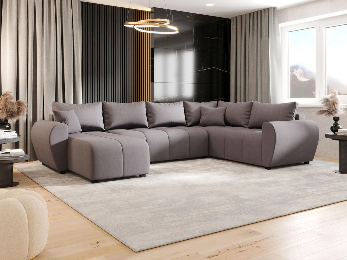 WOHNLANDSCHAFT MOLISA U PLUS Cosmic 160 Rechts mit Schlaffunktion - Grau, Textil (303/82/208cm) - Bedante