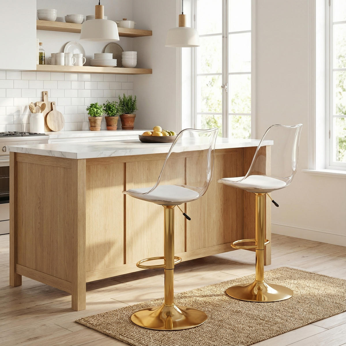 BARHOCKER 2er Set in Transparent & Gold 360° Drehung - Goldfarben, Kunststoff (46/120/53cm) - Urban Meuble