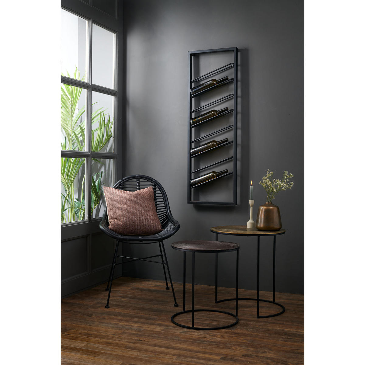 WEINREGAL Amore Schwarz 40/7/120 cm - Schwarz, Metall (7/120/40cm) - Light & Living