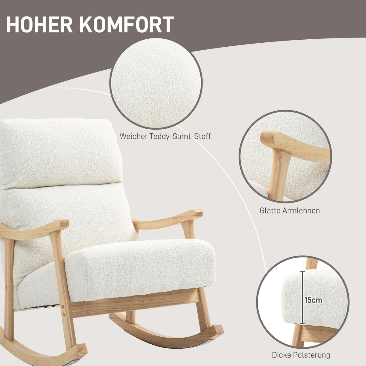 SCHAUKELSTUHL, ergonomisch Schwingsessel, Armlehnsessel, Stillsessel Cremeweiß - Weiß, Kunststoff (65/98/90cm) - HOMCOM
