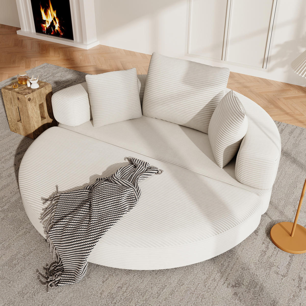 SCHLAFSOFA 173/88/60 cm Hellbeige mit 3 Kissen - Sandfarben, Textil (176/40/173cm) - Oxeza