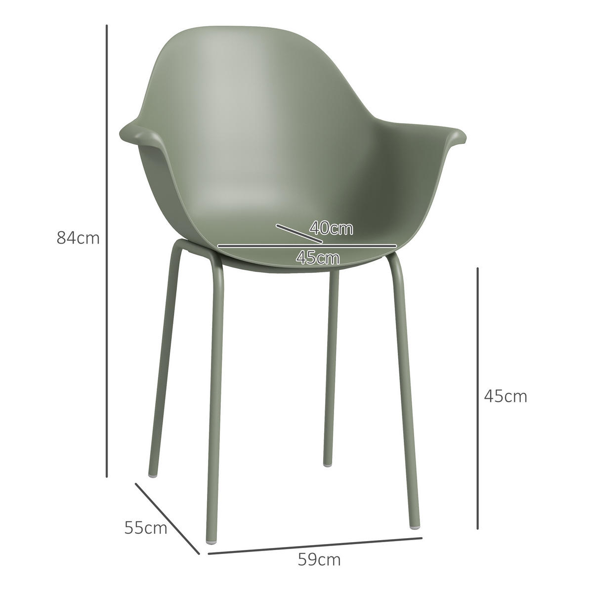 GARTENSTUHL, Stahl, Kunststoff, Grün - Grün, Metall (55/84/59cm) - Outsunny