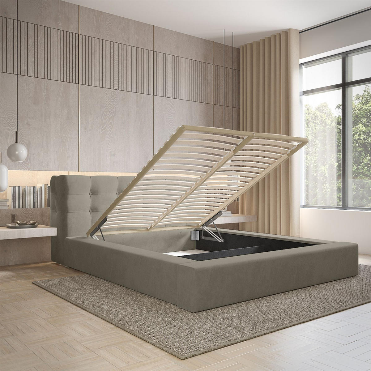 POLSTERBETT Antonio Stoff Ditra - Beige, Holzwerkstoff/Textil (180/200cm) - Fun Möbel