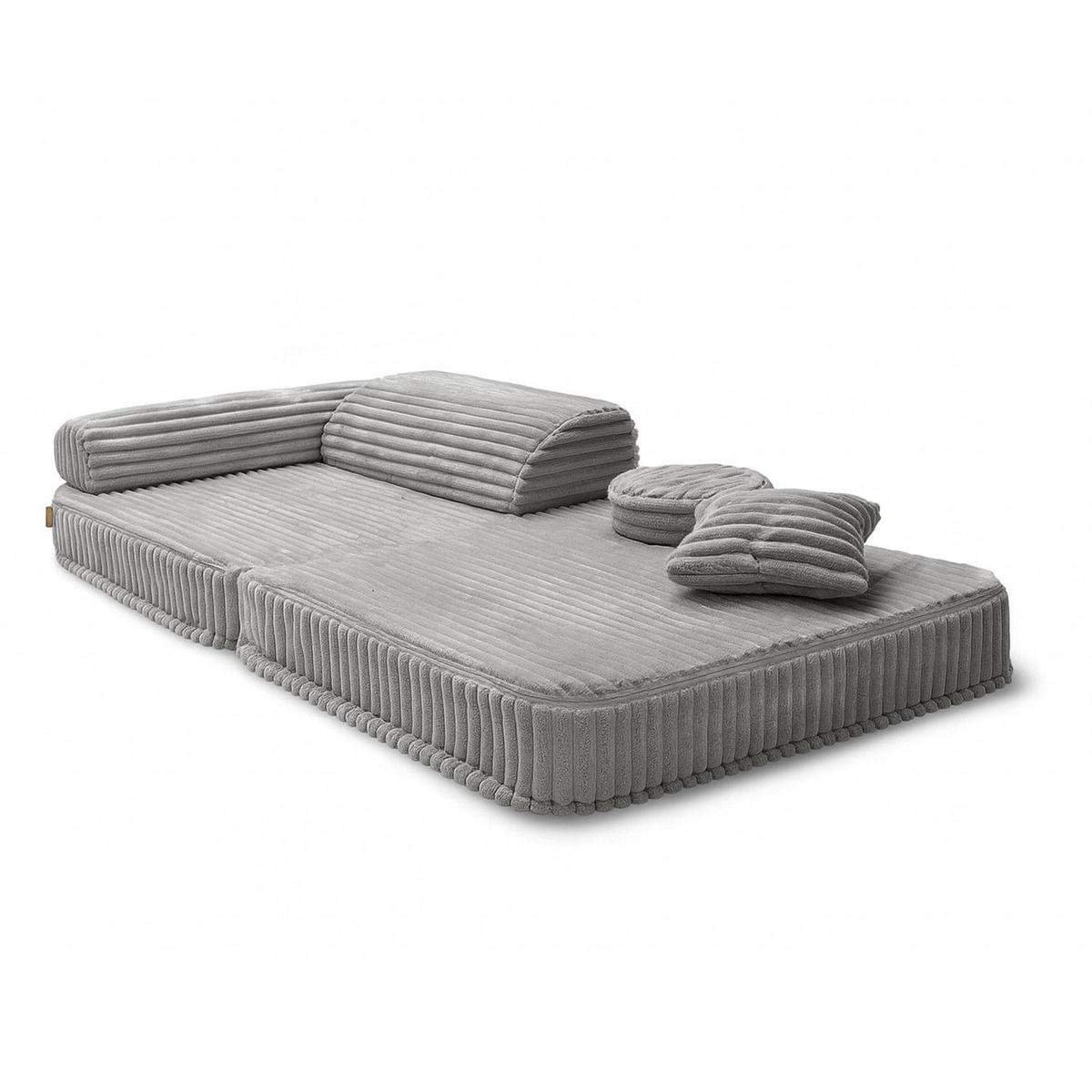 KINDERSESSEL modular 3-in-1 ausklappbar aus Plüschcord in Mondgrau - Dunkelgrau, Textil (100/80/80cm) - MeowBaby