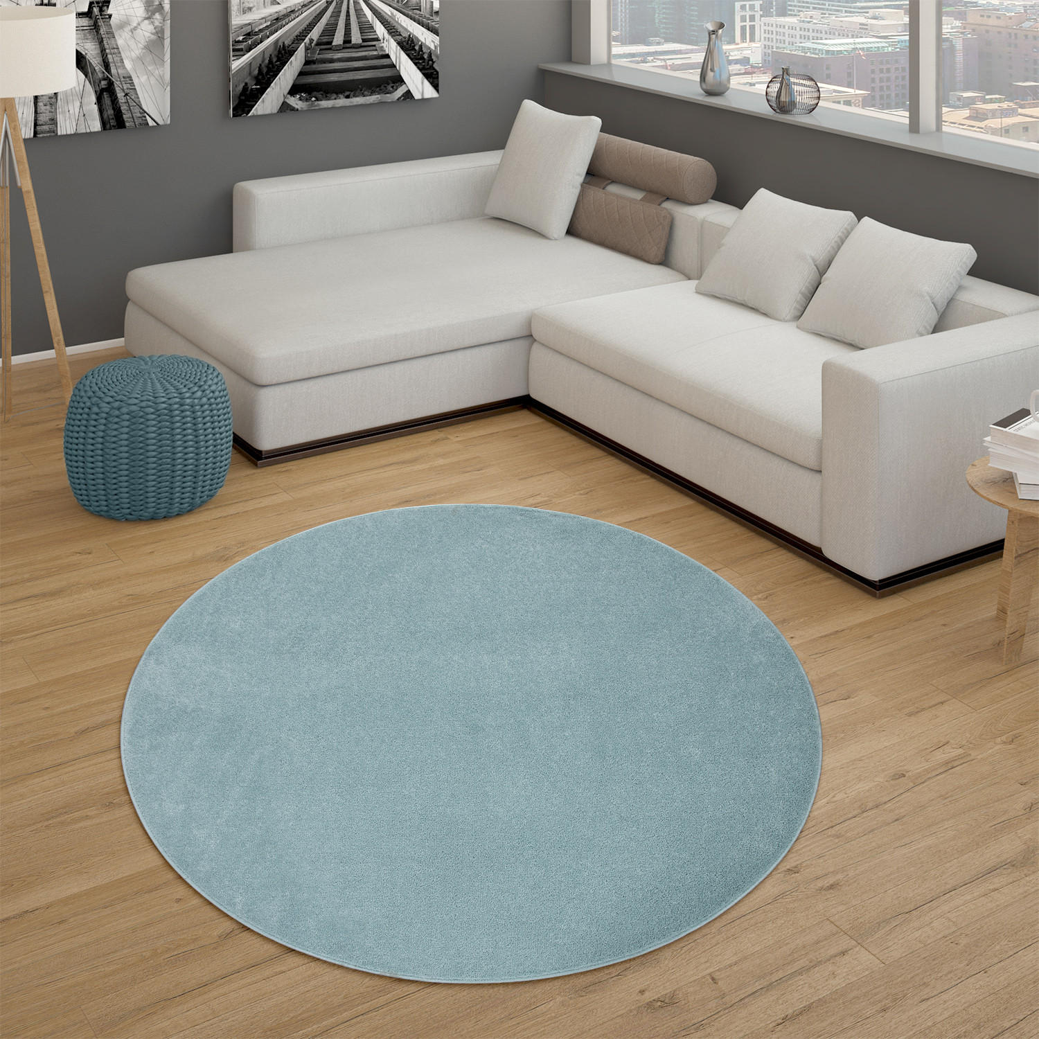 KURZFLORTEPPICH 160/160 cm Porto 890 - Türkis, Textil (160/160cm) - Paco Home