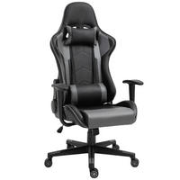 GAMING Stuhl, ergonomischer Bürodrehstuhl mit Kopf- und Lendenkissen, neigbarer Rückenlehne, Schwarz - Schwarz, Leder (53/126/67.5cm) - BRILVERDE