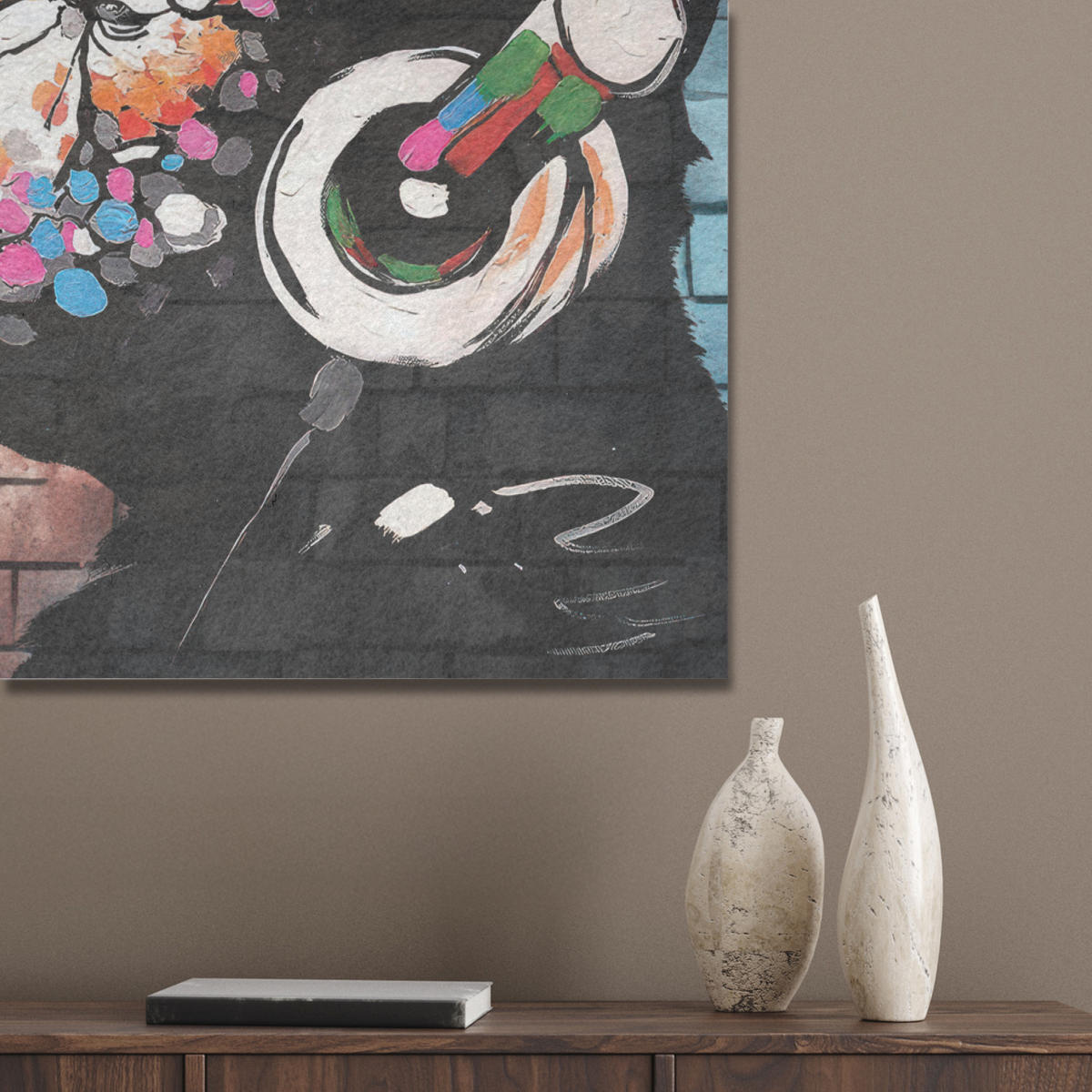 AKUSTIKBILD Affe - Graffiti - Musik Wanddeko 60x90 cm - Multicolor, Kunststoff (60/90/0.9cm) - MuchoWow