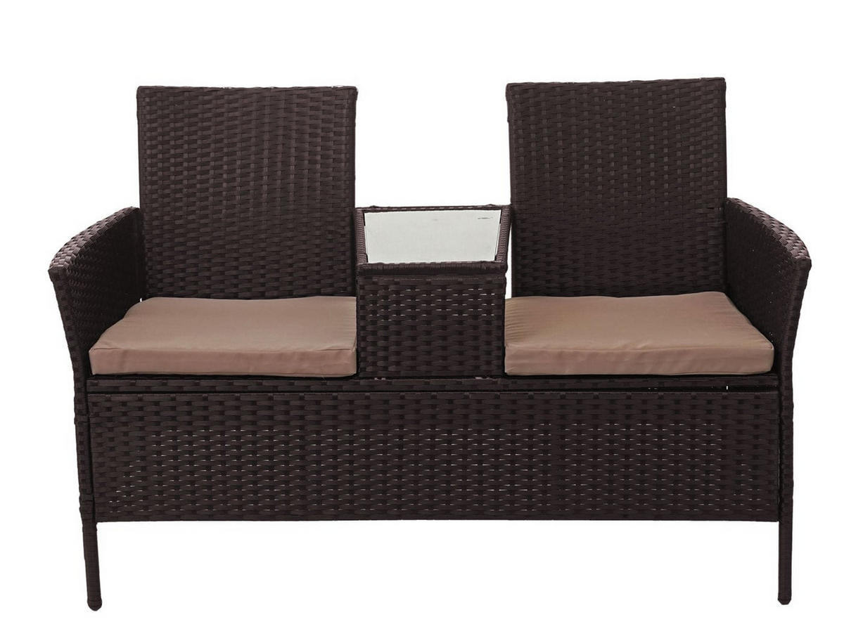GARTENBANK mit Tisch Braun Kissen Creme - Braun, Metall (132/84/55cm) - PROREGAL